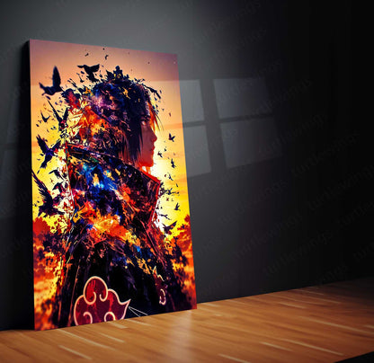 Anime Metal Poster | Naruto Metal Poster | Itachi Uchiha Akatsuki Sunset Wall Art | Epic Shinobi Anime Metal Frame