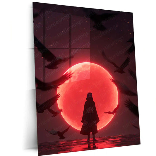 Anime Metal Poster | Itachi Uchiha – Red Moon Metal Poster | Naruto Akatsuki Wall Frame - TURTLEWINGS