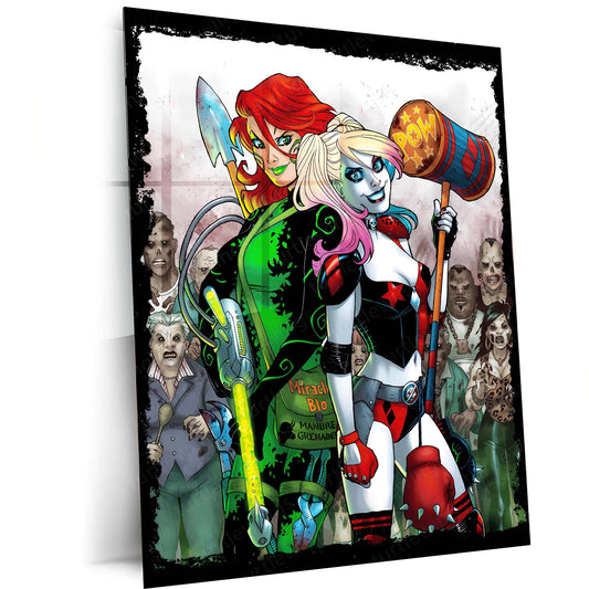 Harley Quinn x Poison Ivy – Gotham Sirens Duo Metal Poster | DC Comics Wall Frame - TURTLEWINGS