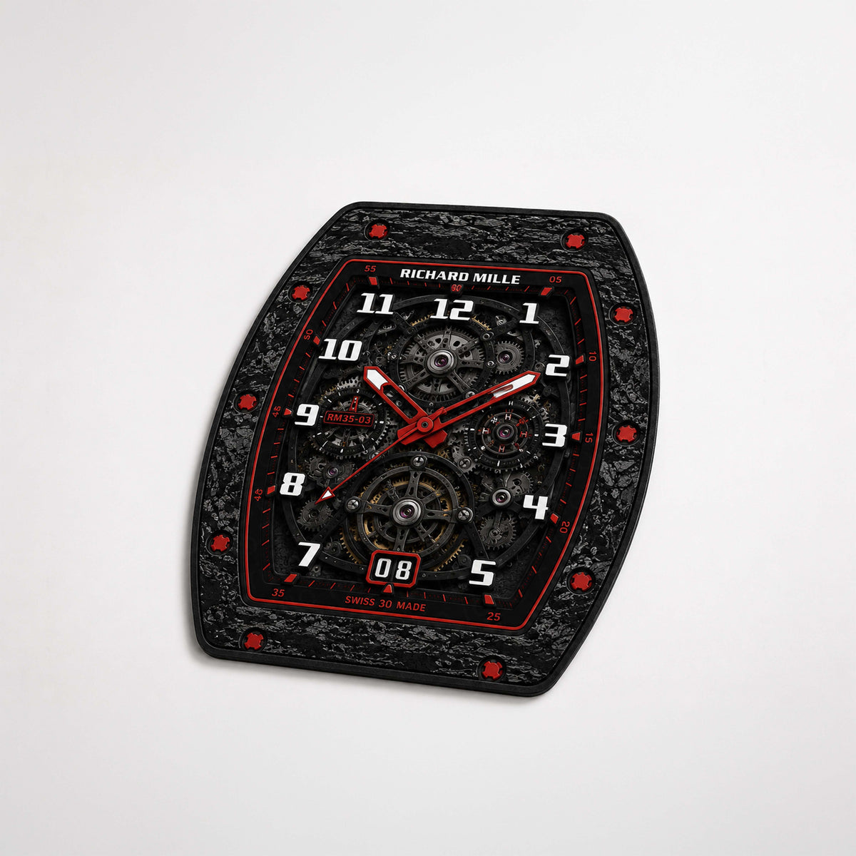 Richard Mille RM 35-03 Carbon Red Skeleton Dial Flat Rug | Luxury Watch Face Area Flat Rug | Premium Mechanical Timepiece Floor Mat for Bedroom, Gaming Room & Collector Décor