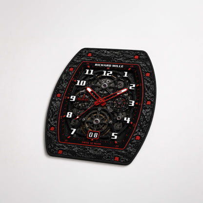 Richard Mille RM 35-03 Carbon Red Skeleton Dial Flat Rug | Luxury Watch Face Area Flat Rug | Premium Mechanical Timepiece Floor Mat for Bedroom, Gaming Room & Collector Décor