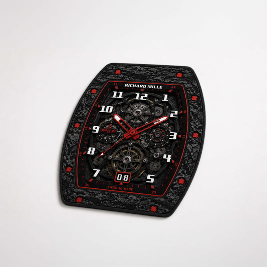 Richard Mille RM 35-03 Carbon Red Skeleton Dial Flat Rug | Luxury Watch Face Area Flat Rug | Premium Mechanical Timepiece Floor Mat for Bedroom, Gaming Room & Collector Décor