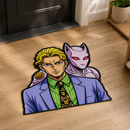Yoshikage Kira & Killer Queen Cut-out Flat Rug | JoJo's Bizarre Adventure Anime Flat Rug | Premium JoJo Gaming Room Decor