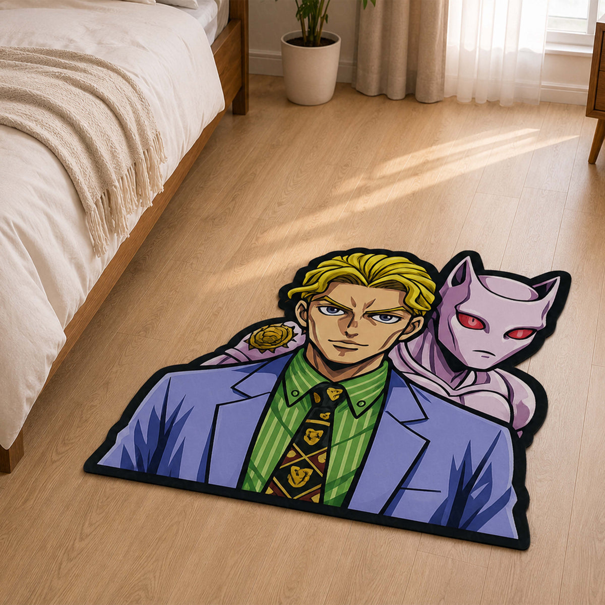 Yoshikage Kira & Killer Queen Cut-out Flat Rug | JoJo's Bizarre Adventure Anime Flat Rug | Premium JoJo Gaming Room Decor