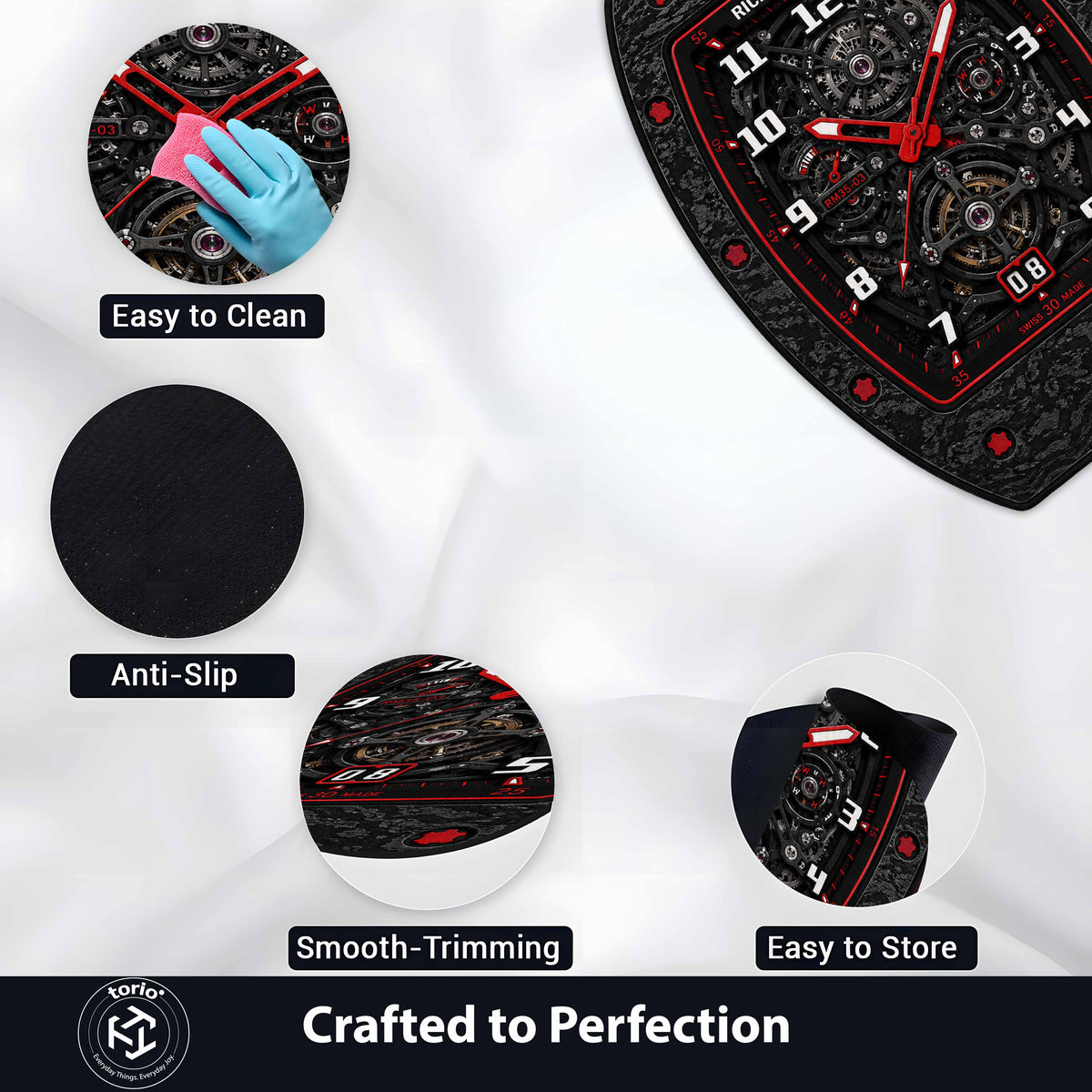 Richard Mille RM 35-03 Carbon Red Skeleton Dial Flat Rug | Luxury Watch Face Area Flat Rug | Premium Mechanical Timepiece Floor Mat for Bedroom, Gaming Room & Collector Décor