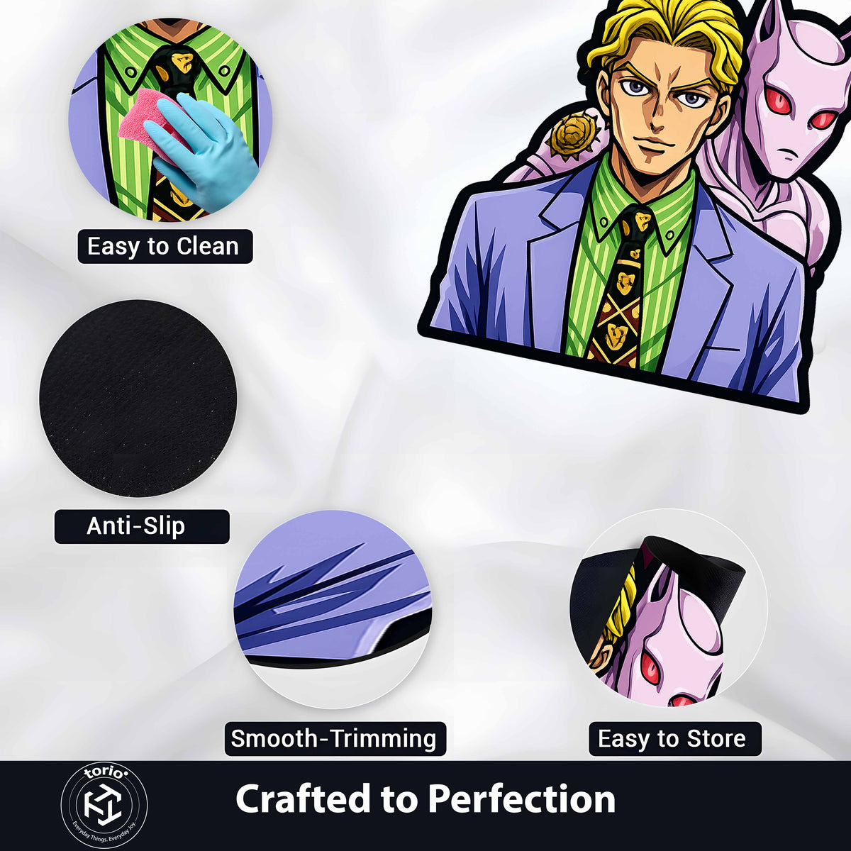 Yoshikage Kira & Killer Queen Cut-out Flat Rug | JoJo's Bizarre Adventure Anime Flat Rug | Premium JoJo Gaming Room Decor