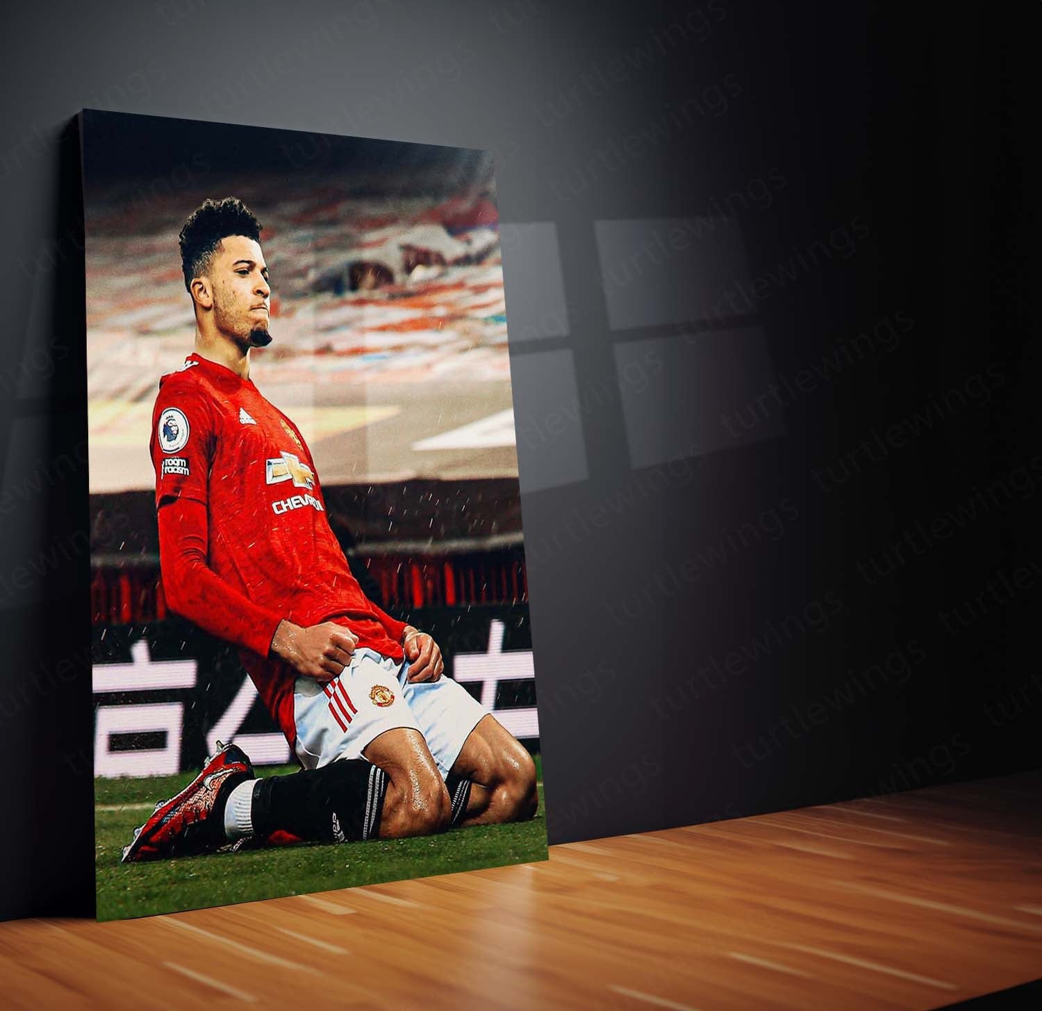 Jadon Sancho Sliding Celebration – Manchester Metal Frame | Iconic Winger Wall Art - TURTLEWINGS
