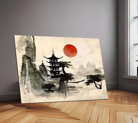 Japanese Ink Landscape – Sumi-e Style Metal Poster