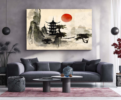 Japanese Ink Landscape – Sumi-e Style Metal Poster