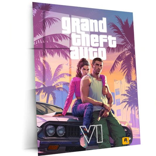 Grand Theft Auto VI Jason & Lucia Metal Poster | GTA 6 Official Artwork Gaming Wall Art