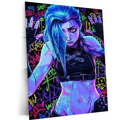 Anime Metal Poster | Jinx Arcane Graffiti Wall Art