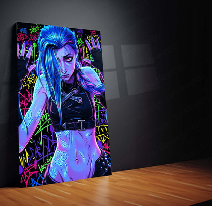 Anime Metal Poster | Jinx Arcane Graffiti Wall Art