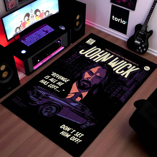 John Wick "Revenge" Movie Poster Area Flat Rug | Premium Keanu Reeves Action Film Floor Mat | Stylish Anti-Slip Decor for Gaming Room, Man Cave & Cinema Enthusiasts