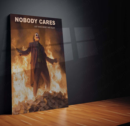 Joker – Nobody Cares, Just Make Money and Enjoy | Cinematic Motivation Metal Frame | Dark Psychology Wall Art