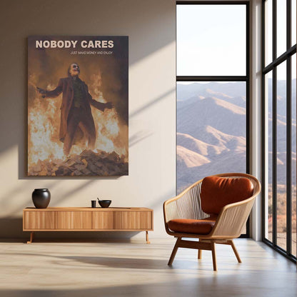 Joker – Nobody Cares, Just Make Money and Enjoy | Cinematic Motivation Metal Frame | Dark Psychology Wall Art