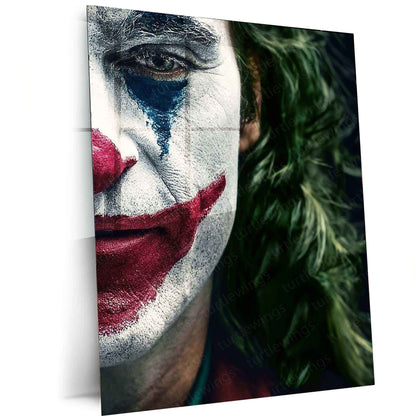 Joker Close-Up Metal Poster | Dark Aesthetic Villain Art | Cinematic Wall Decor - TURTLEWINGS