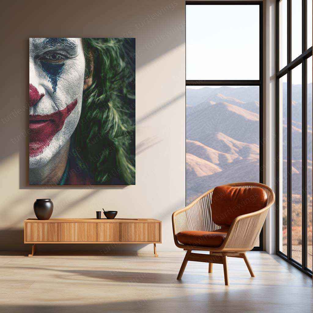 Joker Close-Up Metal Poster | Dark Aesthetic Villain Art | Cinematic Wall Decor - TURTLEWINGS