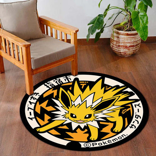 Jolteon Round Flat Rug | Electric Pokémon Floor Mat | Anime Circle Flat Rug | Anti-Slip 3 mm Absorbent Flat Rug for Bedroom, Gaming Room & Pokémon Fans