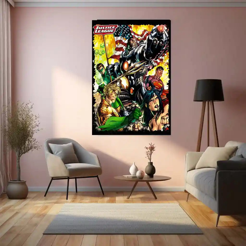 Justice League – United Heroes Metal Poster | DC Comics Superhero Wall Frame - TURTLEWINGS