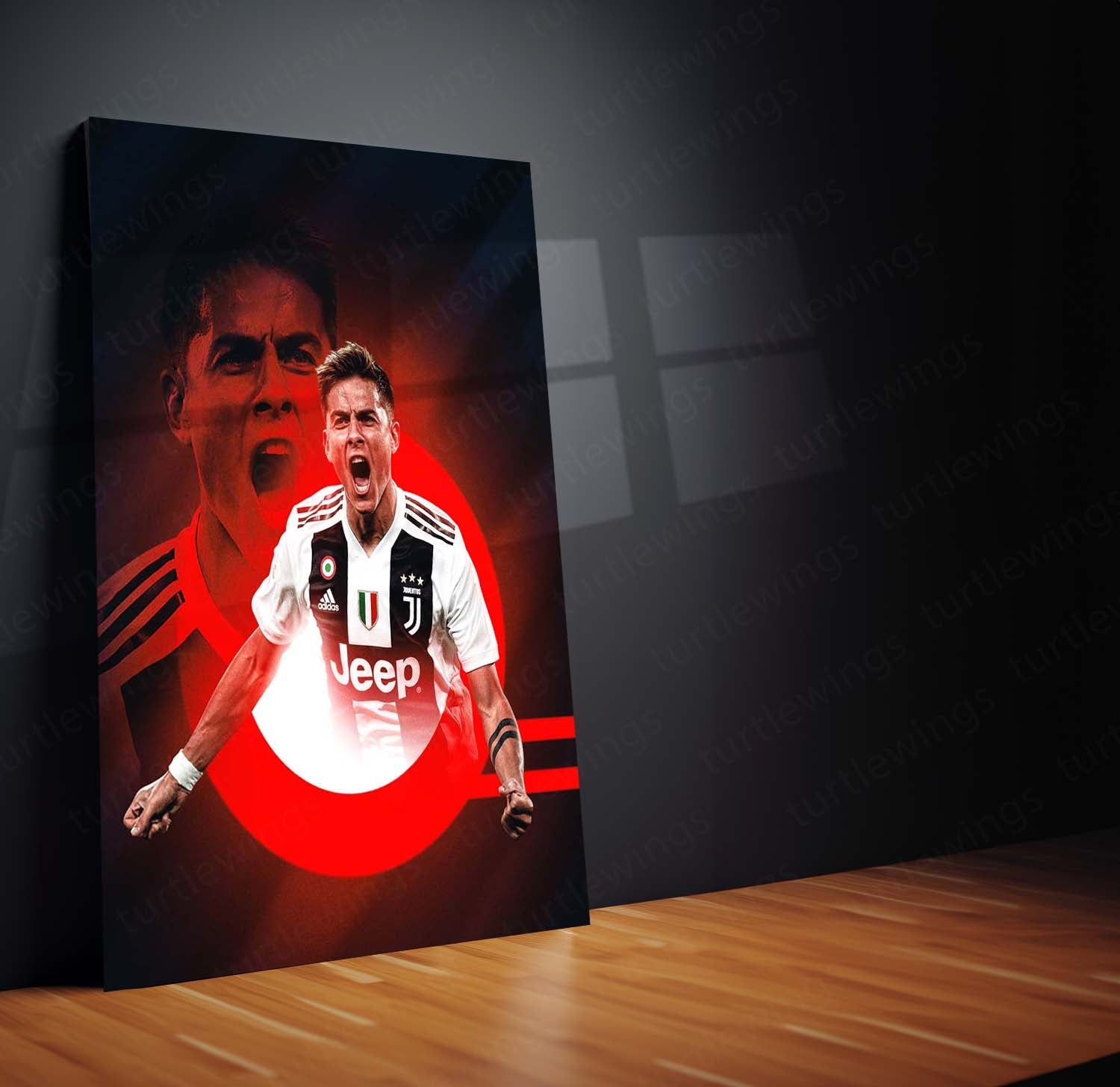Juventus Player – Black & White Kit with Jeep & 3 Gold Stars – Metal Frame | Italian Football Wall Art - TURTLEWINGS