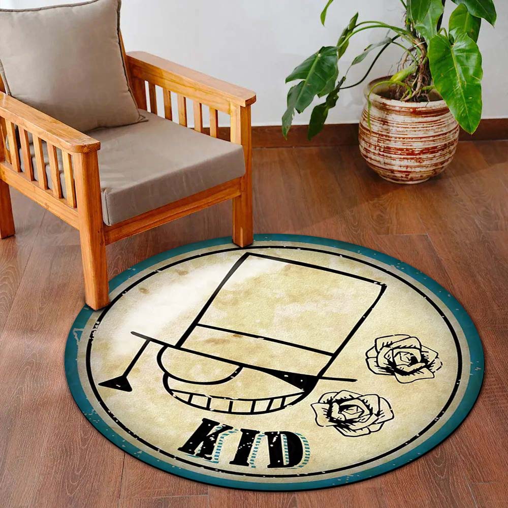 Kaito Kid Round Flat Rug | Detective Conan Phantom Thief Anime Floor Mat | Anti-Slip 3 mm Absorbent Circle Flat Rug for Bedroom, Gaming Room & Anime Fans