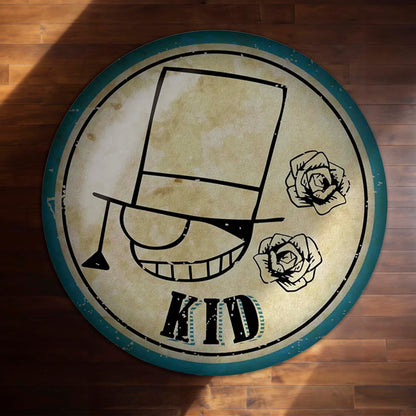 Kaito Kid Round Flat Rug | Detective Conan Phantom Thief Anime Floor Mat | Anti-Slip 3 mm Absorbent Circle Flat Rug for Bedroom, Gaming Room & Anime Fans