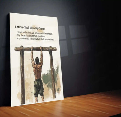 Quote Metal Poster | Kaizen – Small Steps, Big Change | Discipline & Growth Metal Frame - TURTLEWINGS 