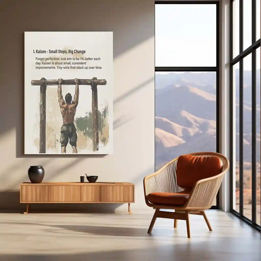 Quote Metal Poster | Kaizen – Small Steps, Big Change | Discipline & Growth Metal Frame - TURTLEWINGS 