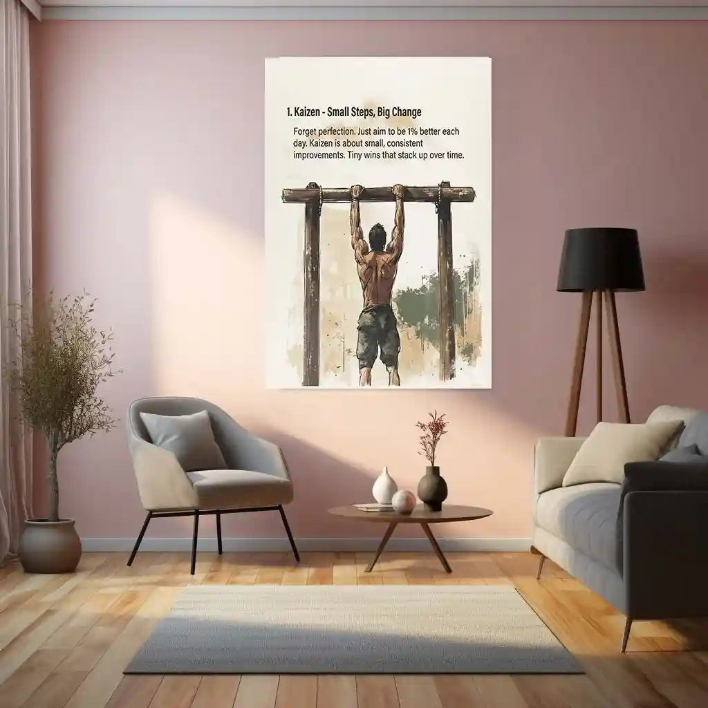 Quote Metal Poster | Kaizen – Small Steps, Big Change | Discipline & Growth Metal Frame - TURTLEWINGS 