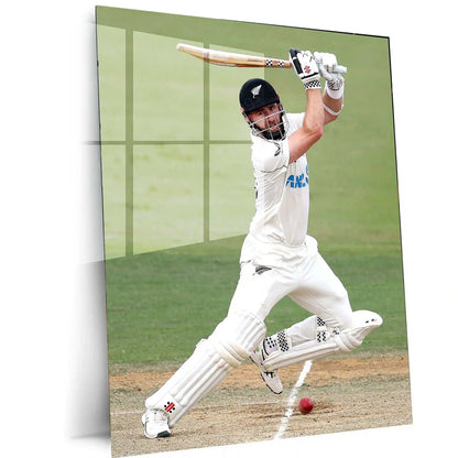 Cricket Metal Poster | Kane Williamson Metal Poster | New Zealand Cricket Legend Wall Art | Elegant Batsman Portrait Frame - TURTLEWINGS