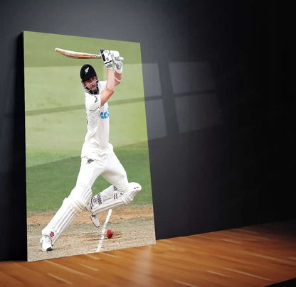 Cricket Metal Poster | Kane Williamson Metal Poster | New Zealand Cricket Legend Wall Art | Elegant Batsman Portrait Frame - TURTLEWINGS
