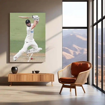 Cricket Metal Poster | Kane Williamson Metal Poster | New Zealand Cricket Legend Wall Art | Elegant Batsman Portrait Frame - TURTLEWINGS