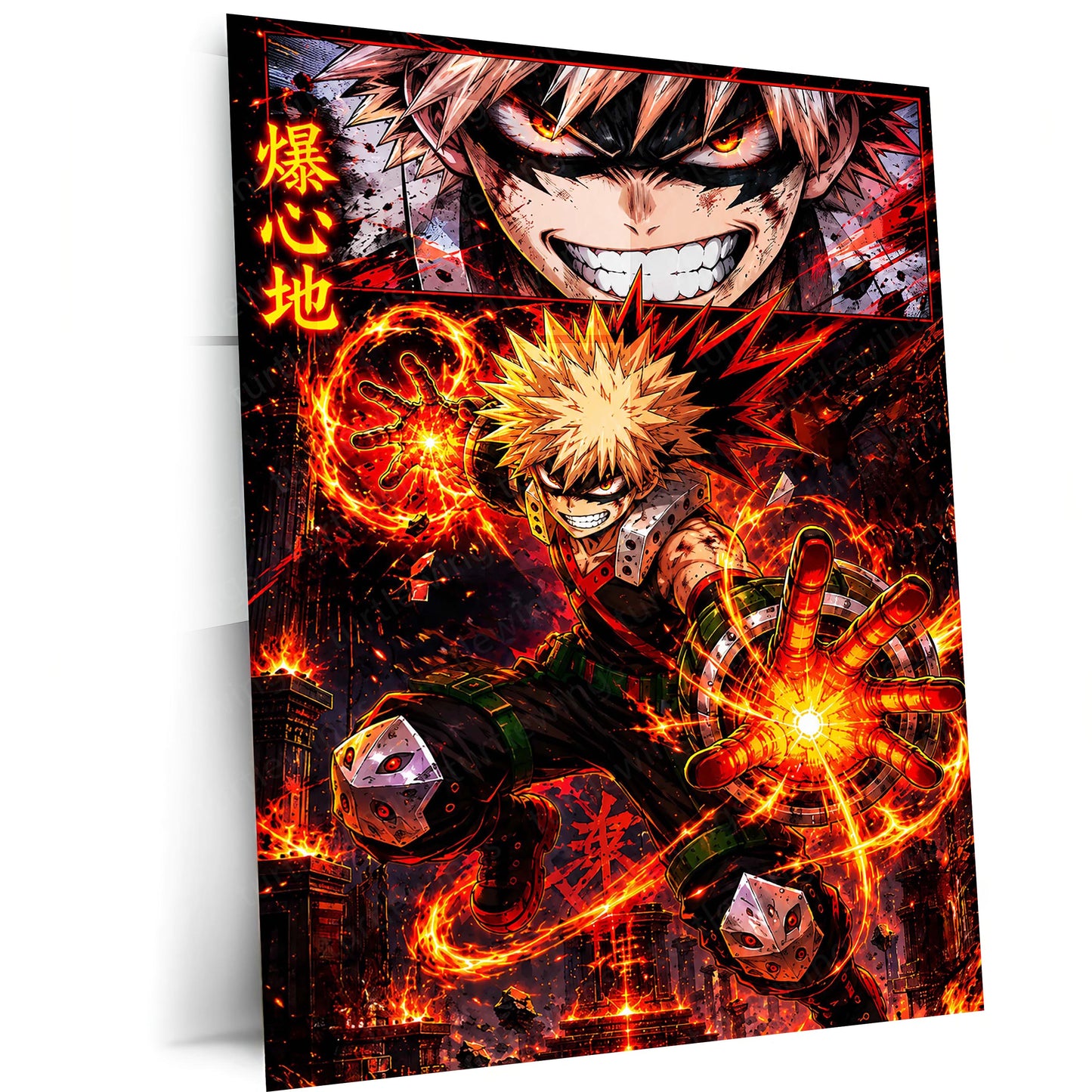 Anime Metal Poster | My Hero Academia Metal Poster | Katsuki Bakugo Explosion Hero Wall Art | Epic Anime Warrior Metal Frame