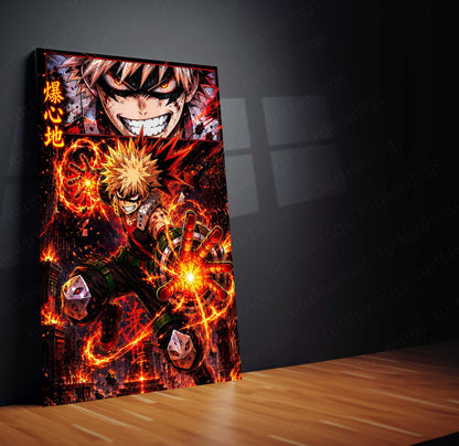 Anime Metal Poster | My Hero Academia Metal Poster | Katsuki Bakugo Explosion Hero Wall Art | Epic Anime Warrior Metal Frame