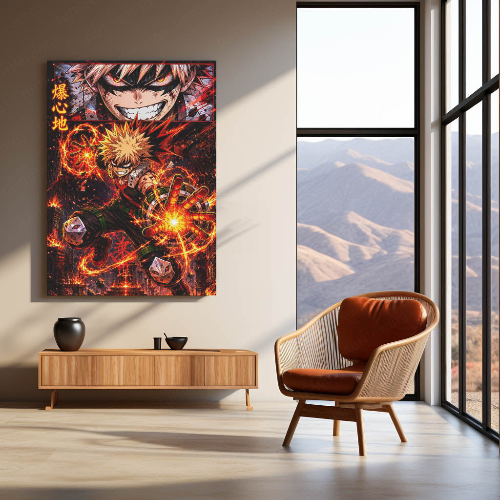 Anime Metal Poster | My Hero Academia Metal Poster | Katsuki Bakugo Explosion Hero Wall Art | Epic Anime Warrior Metal Frame