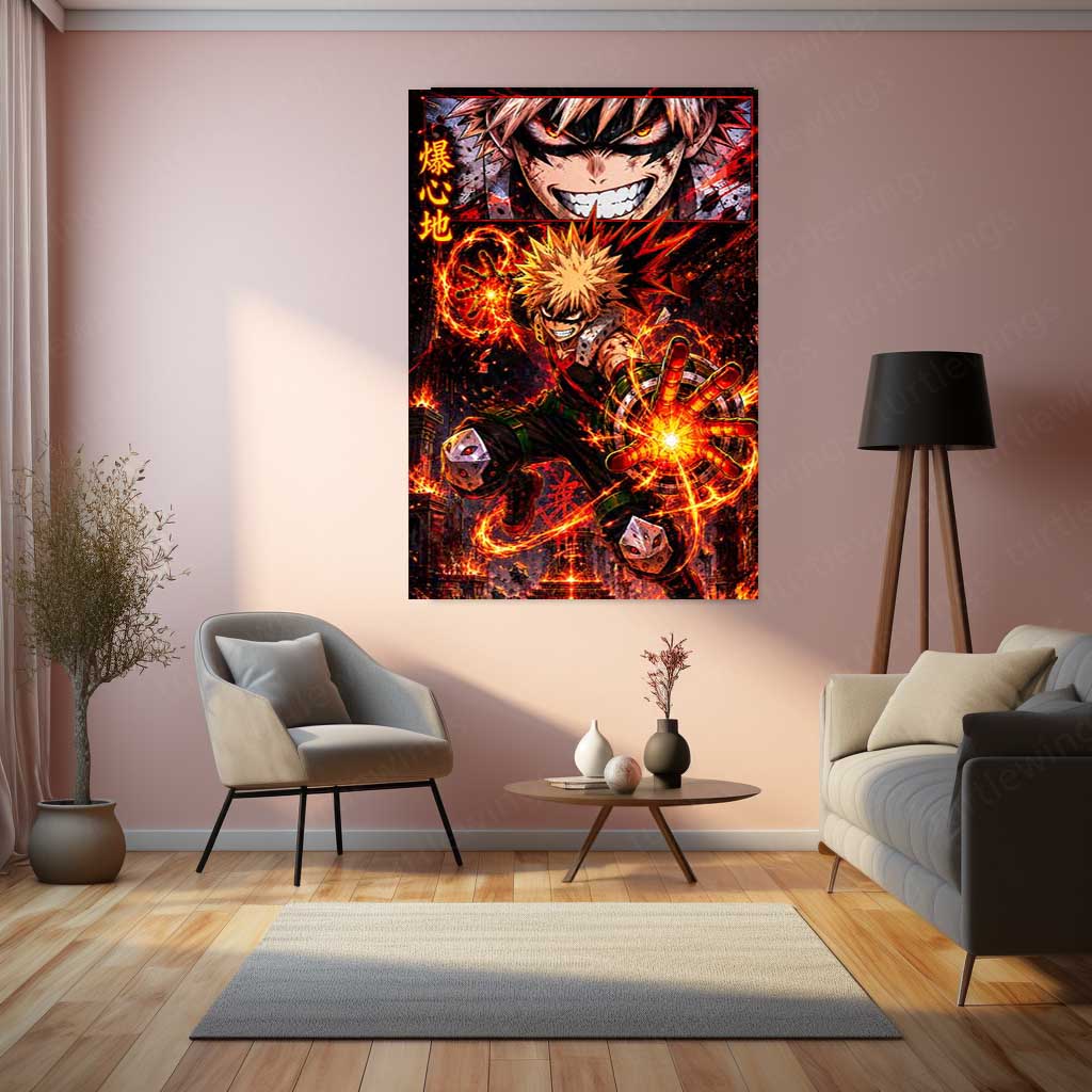 Anime Metal Poster | My Hero Academia Metal Poster | Katsuki Bakugo Explosion Hero Wall Art | Epic Anime Warrior Metal Frame