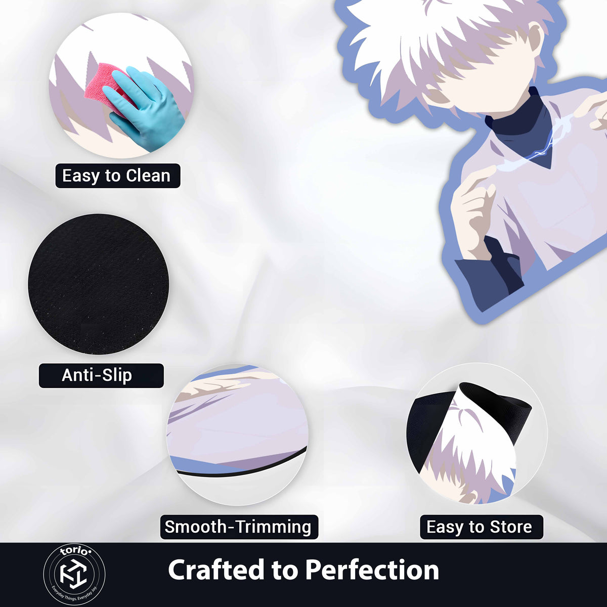 Killua Inspired Anime Floor Mat (3 mm Thick) | Lightning Assassin Art for Bedroom, Gaming Room & Otaku Decor