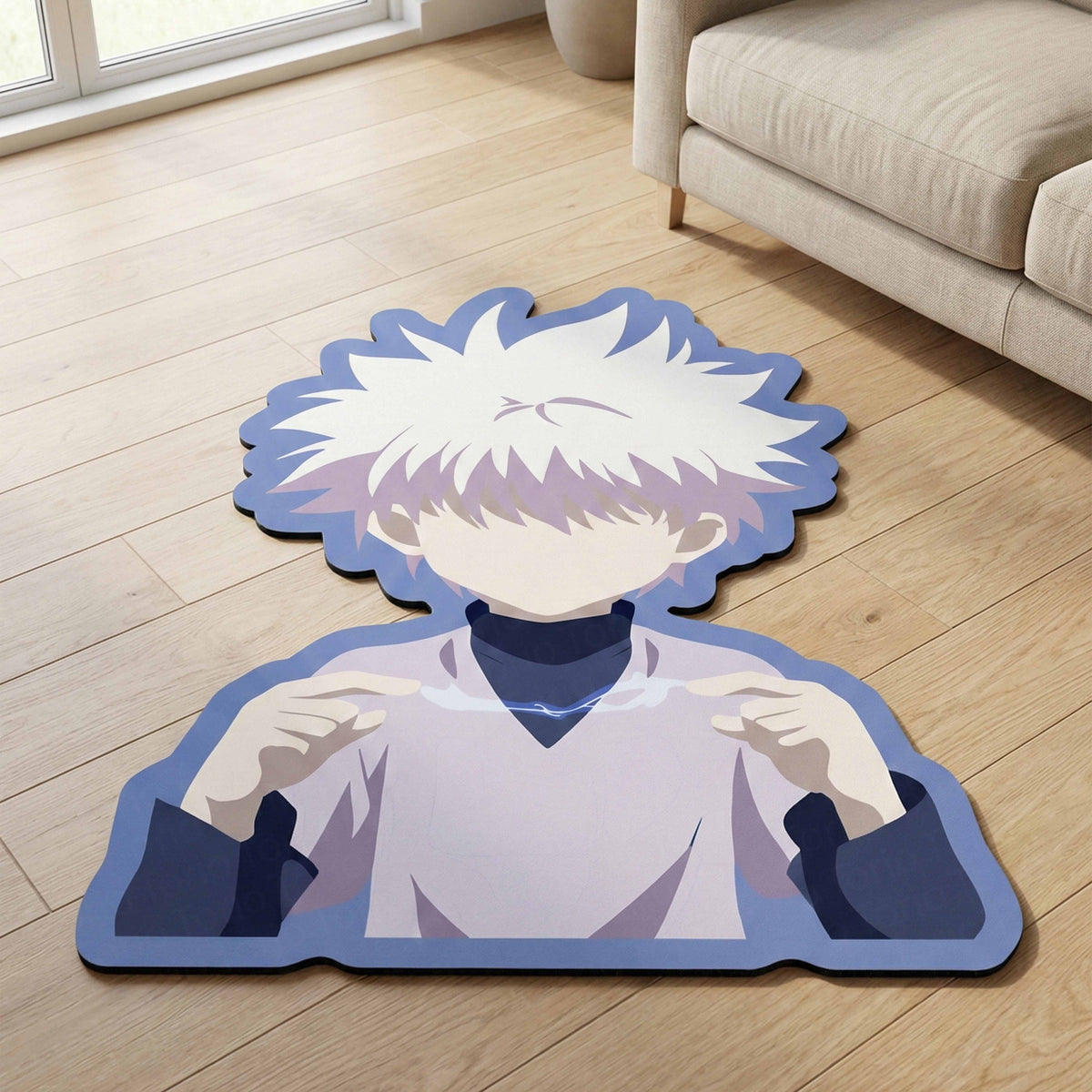 Killua Inspired Anime Floor Mat (3 mm Thick) | Lightning Assassin Art for Bedroom, Gaming Room & Otaku Decor