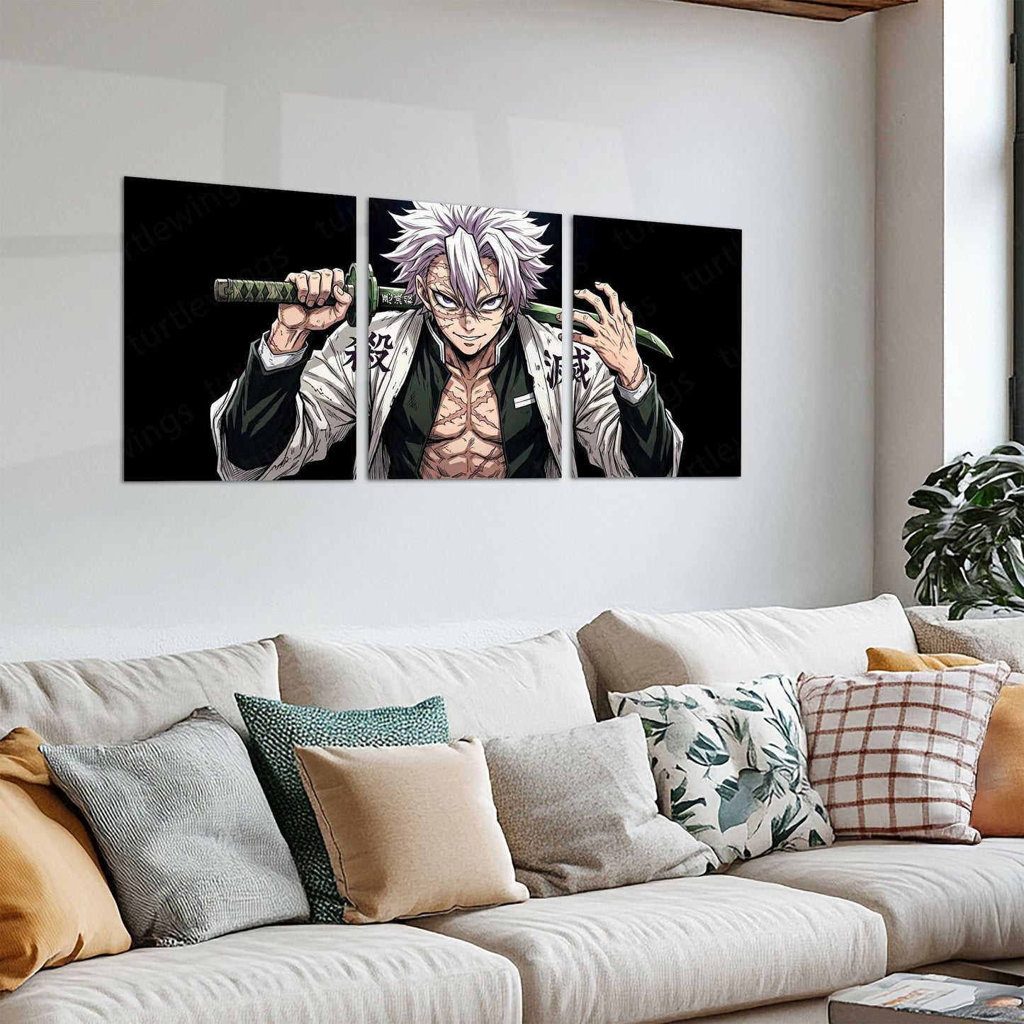 Anime Metal Poster Set of 3 | Sanemi Shinazugawa Demon Slayer Triptych Wall Art