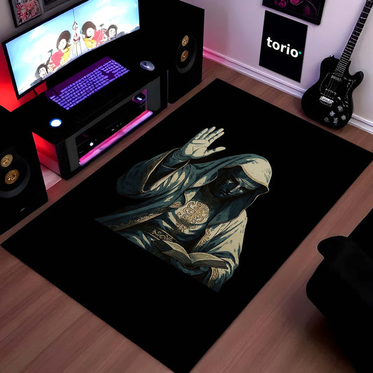 King Baldwin IV Area Flat Rug | Crusader King Inspired Medieval Floor Mat | Dark Knight Warrior Gaming Flat Rug for Bedroom, Living Room & Historical Decor