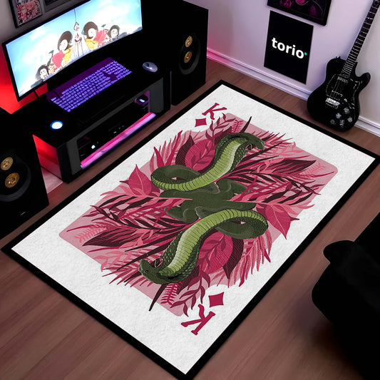 Snake King Playing Card Area Flat Rug | King of Diamonds Snake Floor Mat | Aesthetic Snake Design Flat Rug for Bedroom, Gaming Room & Modern Home Decor