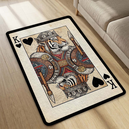 Tiger King Playing Card Area Flat Rug | King of Hearts Tiger Floor Mat | Royal Animal Design Flat Rug for Bedroom, Gaming Room & Luxury Home Decor