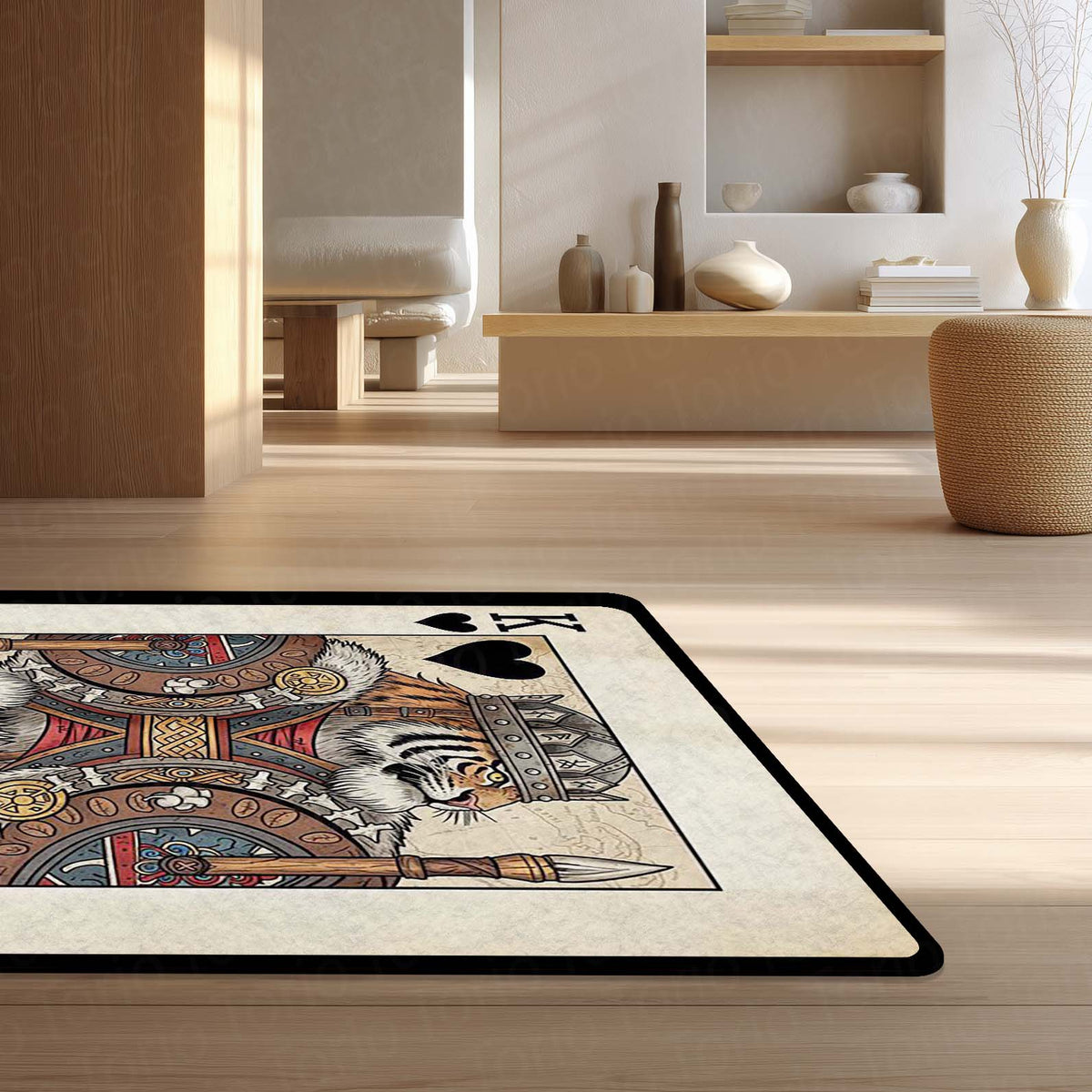 Tiger King Playing Card Area Flat Rug | King of Hearts Tiger Floor Mat | Royal Animal Design Flat Rug for Bedroom, Gaming Room & Luxury Home Decor