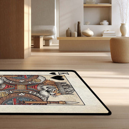 Tiger King Playing Card Area Flat Rug | King of Hearts Tiger Floor Mat | Royal Animal Design Flat Rug for Bedroom, Gaming Room & Luxury Home Decor