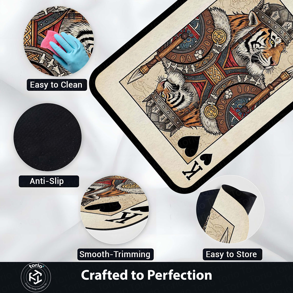 Tiger King Playing Card Area Flat Rug | King of Hearts Tiger Floor Mat | Royal Animal Design Flat Rug for Bedroom, Gaming Room & Luxury Home Decor
