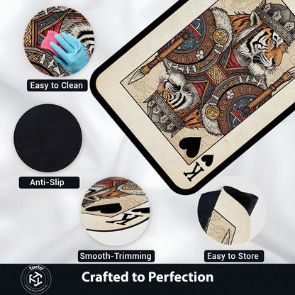 Tiger King Playing Card Area Flat Rug | King of Hearts Tiger Floor Mat | Royal Animal Design Flat Rug for Bedroom, Gaming Room & Luxury Home Decor