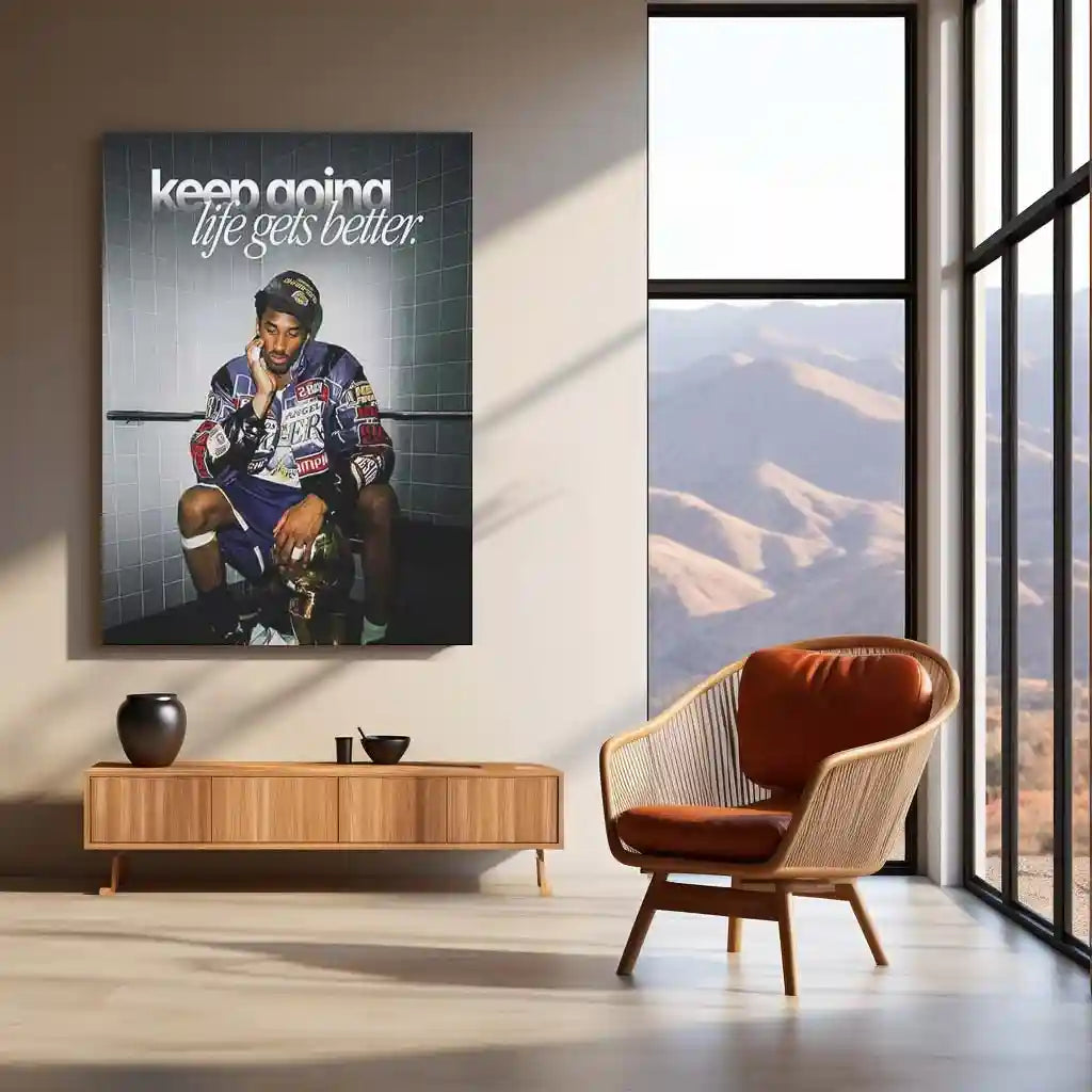 Quote Metal Poster | Kobe Bryant – “keep going, life gets better.” Quote | Basketball Motivation Metal Frame Wall Art - TURTLEWINGS 