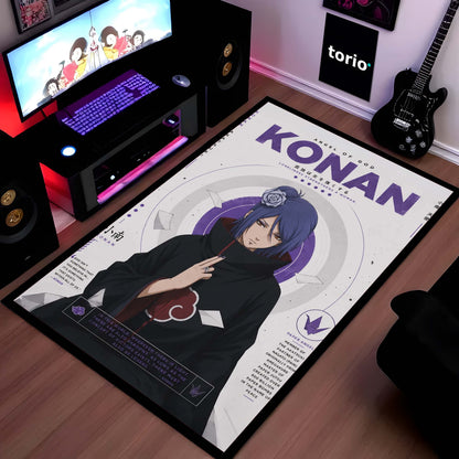 Naruto Konan Anime Character Flat Rug | Akatsuki Konan Art Flat Rug | Premium Anime Gaming Room Floor Decor