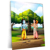 Spiritual Metal Poster | Krishna & Balarama Cartoonish Metal Poster | Playful Divine Brothers Wall Art