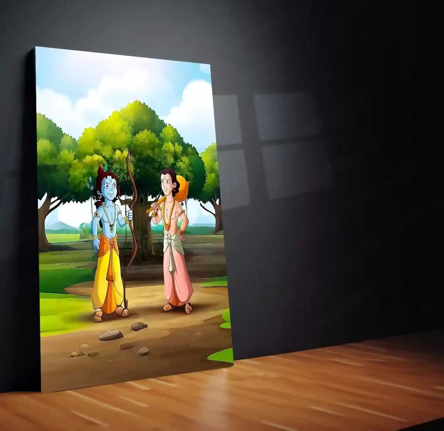 Spiritual Metal Poster | Krishna & Balarama Cartoonish Metal Poster | Playful Divine Brothers Wall Art - TURTLEWINGS